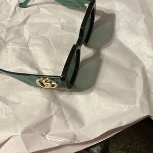 Gucci Black and Green Square Sunglasses with Gold Double G